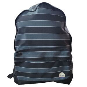 Roxy Backpack Black White Grey Stripe‎ Front Pocket School Travel Bag 15x13